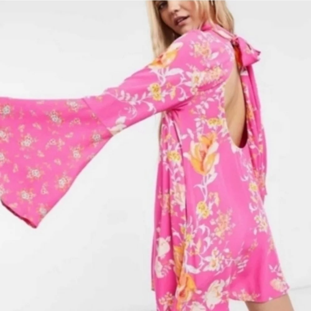 Free People Pink Multi Tate Flared Sleeve Floral Tunic S